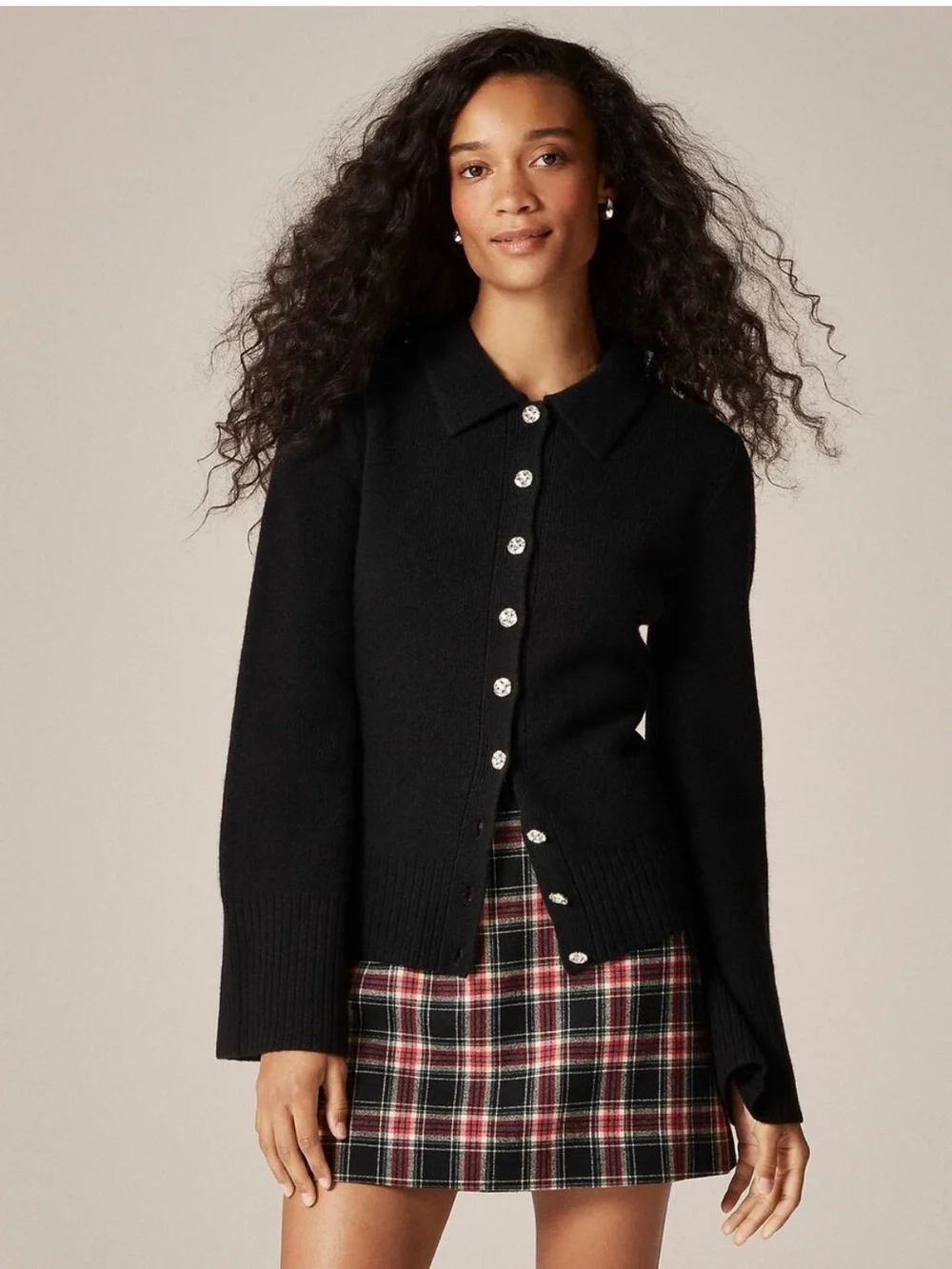 NEW J. Crew Black Milano-stitch cinched-waist cardigan embellished buttons CO602